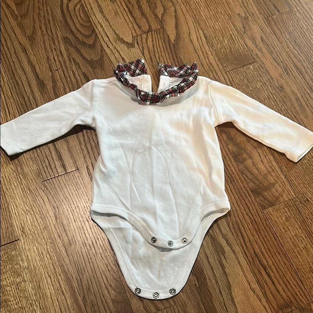 Ralph Lauren White Baby Bodysuit with Plaid Collar